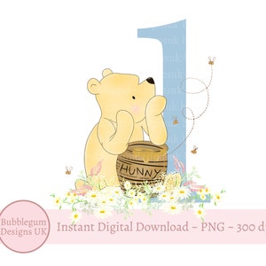 Winnie l'ourson 1er anniversaire PNG, conception de sublimation d'anniversaire d'ourson, bleu 1er anniversaire, premier anniversaire de Winnie l'ourson, téléchargement numérique instantané