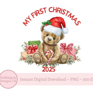 Il mio primo Natale 2025, Babbo Natale con disegno a sublimazione natalizio, 1° Natale del bambino, Sacco di Babbo Natale, Maglietta per bambini, Download digitale istantaneo