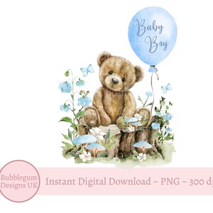 Ours en peluche bleu ballon bébé garçon PNG, Clipart ours en peluche, Shower de bébé ours en peluche, nouveau bébé garçon, anniversaire ours, téléchargement immédiat