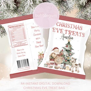 Santa, Tree & Toys kerstavondtraktatiepakket, A4 afdrukbare JPG, tas kerstavondsnacks, kerstavondpakkettraktatie, instant digitale download