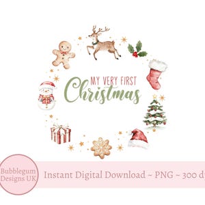 Mijn allereerste kerstkrans PNG, kerst clipart, 1e kerst pyjama ontwerp, kerst romper sublimatie, instant digitale download