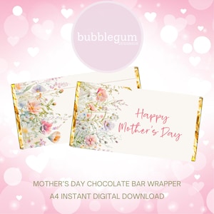 Envoltorio para barra de chocolate imprimible para el Día de la Madre, diseño de flores silvestres para el Día de la Madre, envoltorio para barra de chocolate de 1,55 oz (100 g), descarga digital instantánea