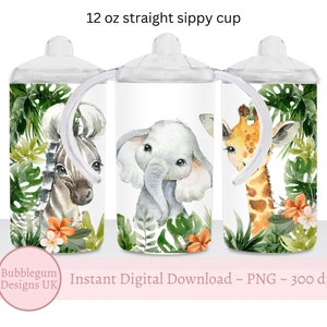 Baby Safari Tiere 12oz Straight Sippy Cup Sublimation Design, Sublimation Cup Vorlage, Kinder Safari Tumbler Design, Sofortiger digitaler Download
