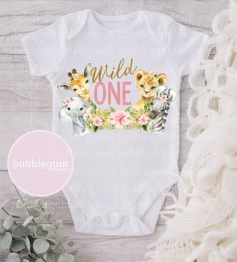 Buy Girls Wild One Baby Safari Animals in Flower Crowns PNG, First ...