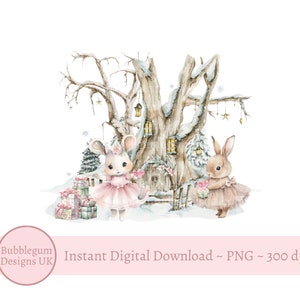 Rosa Winter Woodland PNG, Winter Ballerina Bunnies Sublimationsdesign, 1
