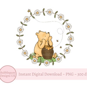 Corona classica di Winnie The Pooh PNG, design di sublimazione di Daisy Chain Winnie The Pooh, design del barattolo di miele di Pooh Bear, download digitale istantaneo