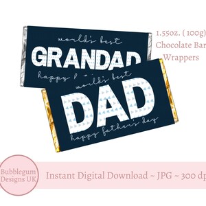 2 x afdrukbare wikkels voor chocoladerepen voor Vaderdag, ontwerpen voor 's werelds beste vader opa, 1,55 oz (100 g) reep wrap, instant digitale download