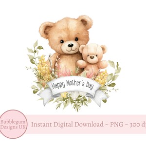 Feliz día de la madre: diseño de sublimación para el día de la madre de mamá osa y cachorro, PNG, diseño de tarjeta para el día de la madre, mamá osa, descarga digital instantánea