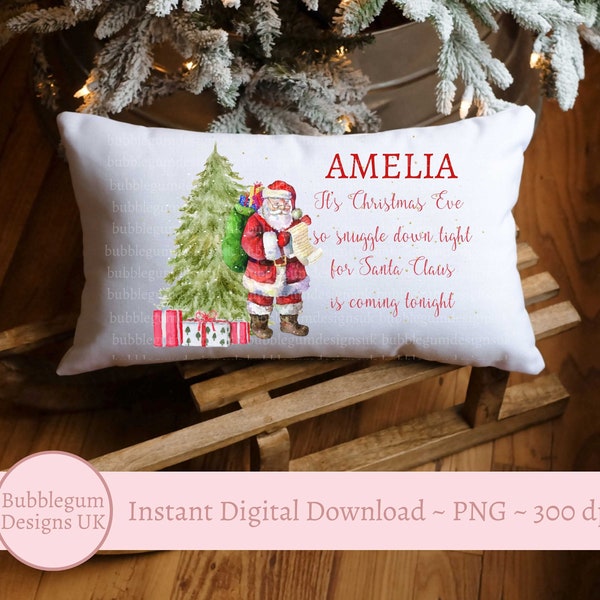 Santa Christmas Eve Pillow PNG Sublimation Design, Christmas Eve Pillow Clipart, Holiday Pillow Sublimation Design, Instant Digital Download