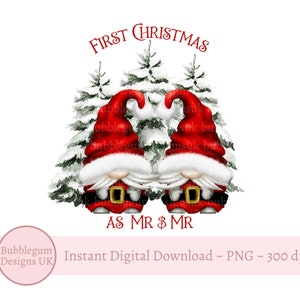 Gnomos de Papá Noel, Sr. y Sr. Navidad, PNG, Pareja celebrando su primera Navidad, ClipArt de Gnomo de Papá Noel, Diseño de sublimación para la primera Navidad, Descarga digital instantánea