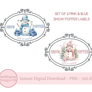 Pink & Blue Snow Popper Label PNG, Magic Snow Aufkleber Design, Christmas Snow Popper Sublimationsdesign, lassen Sie es schneien, sofortiger digitaler Download