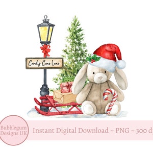 Weihnachten Lop Ohrhäschen Candy Cane Lane PNG, Weihnachtshase Sublimationsdesign, Kartendesign, Weihnachtssack Design, sofortiger digitaler Download