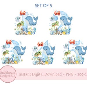 Blue Under The Sea Ages 1-5 Bundle Sublimation Designs, PNG, Pyjama Sublimation, Boys Birthday Tee Designs, Instant Digital Download