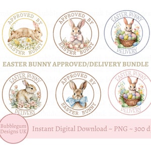 6 x Coelhinho da Páscoa Aprovado/Entrega PNG, Conjunto de Adesivos de Coelhinho da Páscoa, Selos de Carta de Coelhinho da Páscoa, Marca Postal de Páscoa, Download Digital Instantâneo