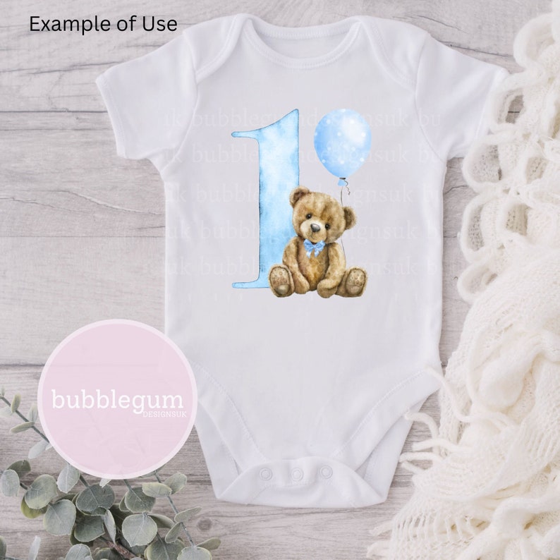 Teddy Bear Blue Balloon 1st Birthday PNG, First Birthday Sublimation ...