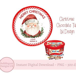 Merry Christmas Santa Chocolate Tub Lid Design, PNG,  Printable Chocolate Candy Tub Lid, Father Christmas Sticker, Instant Digital Download