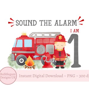 1st Birthday Sound The Alarm Fire Engine Sublimation Design, Fire & Rescue Party Tee, Firefighter, Fire Truck, PNG Instant Digital Download