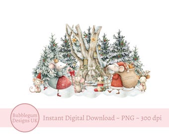 Winter Woodland kerstman muizen PNG, winter ballerina muis sublimatie ontwerp, kerstkaart ontwerp, zak ontwerp, instant digitale download