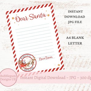 Caro Babbo Natale, Lettera di Natale A4, Lettera di Babbo Natale, JPG, Lista dei desideri del Polo Nord, Download digitale istantaneo