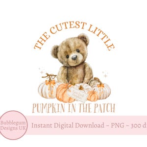 Leukste kleine pompoen in de patch teddybeer png, herfstbeer sublimatieontwerp, beer clipart, herfstpompoenen, instant digitale download