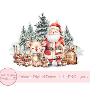 Weihnachten Waldland Santa & Rentier PNG, Winter Sublimationsdesign, Weihnachtskartendesign, Santa Sack Design, Sofortiger digitaler Download