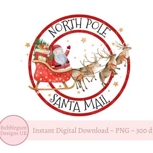 Diseño de calcomanía navideña de Papá Noel en el Polo Norte, correo de Papá Noel, sello de carta de Papá Noel, PNG, diseño de sublimación, descarga digital instantánea