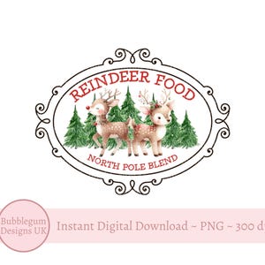 Cibo per renne in formato PNG, design adesivo per cibo magico per renne, etichetta natalizia per cibo magico per renne, design a sublimazione, download digitale istantaneo
