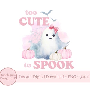 Zu niedlich, um PNG zu spuken, Geist-T-Shirt, Kinder-Halloween-T-Shirt-Sublimationsdesign, Mädchen-Halloween-T-Stück, Kürbis-T-Shirt, sofortiger digitaler Download