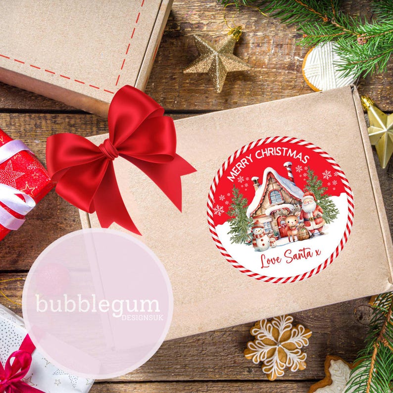 Merry Christmas Santa House Chocolate Tub Lid Design, PNG, Printable