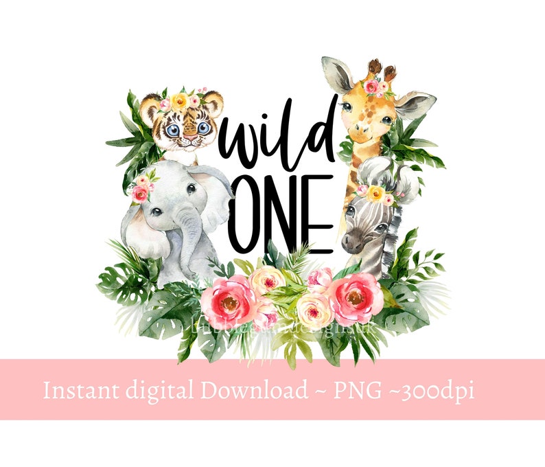 Girls Wild One Baby Safari Animals PNG Watercolor Baby - Etsy