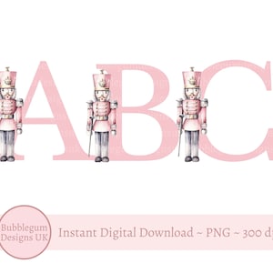 Alfabeto de Natal Quebra-Nozes Rosa PNG, 26 Letras Individuais, Clipart de Alfabeto de Natal Rosa, Download Digital Instantâneo