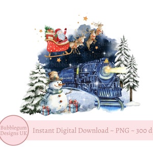 Noordpool kersttrein - kerstman en rendieren slee sublimatieontwerp, kerstavonddoos, kerst-T-shirt kinderen, instant digitale download