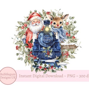 Noordpool kersttrein - kerstman en rendieren sublimatieontwerp, kerstavonddoos, kerst-T-shirt kinderen, instant digitale download