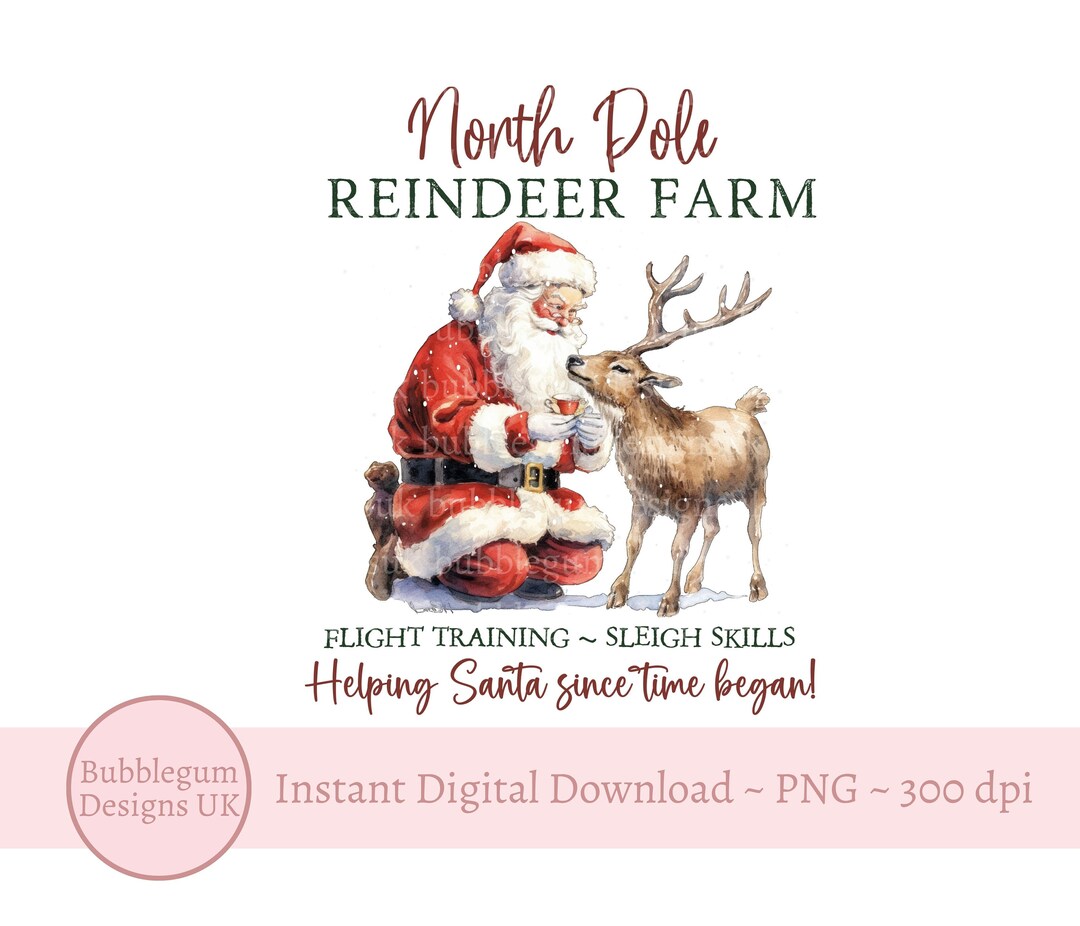 North Pole Reindeer Farm PNG, Christmas Clip Art, Vintage Santa ...