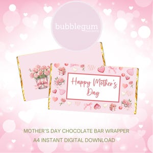 Druckbare Muttertag Schokoriegel Wrapper, Muttertag Herzen Blumen Design, 100g (1.55oz) Schokoriegel Wrapper, sofortiger digitaler Download