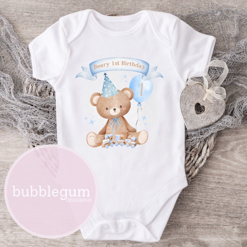 Teddy Bear Blue Balloon 1st Birthday PNG, Beary 1st Birthday ...