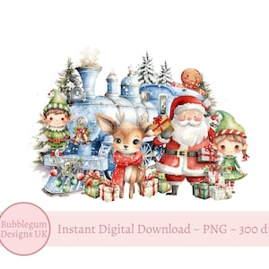 Santa & Elves Kersttrein Sublimatie Design, PNG, 1e Kerst T-shirt Design, Santa Sack Design, Instant Digitale Download
