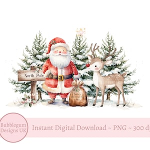 Kerstman en rendier PNG, kerst Noordpoolsublimatieontwerp, kerstavonddoosontwerp, kerstmanzakontwerp, instant digitale download