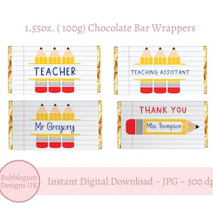4 x para impressão, obrigado, melhor professor, assistente de ensino, embalagens de barra de chocolate, embalagem de barra de chocolate de 1,55 onças (100g), download digital instantâneo