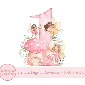 Cogumelo venenoso de fada rosa número 1 PNG, design de sublimação de fadas, decoração de festa de aniversário de fadas, festa de fadas, download digital instantâneo