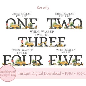 Bouwtrucks 1-5 jaar Bundel sublimatieontwerpen, PNG, When I Wake Up I Will Be Birthday pyjamaontwerpen, instant digitale download