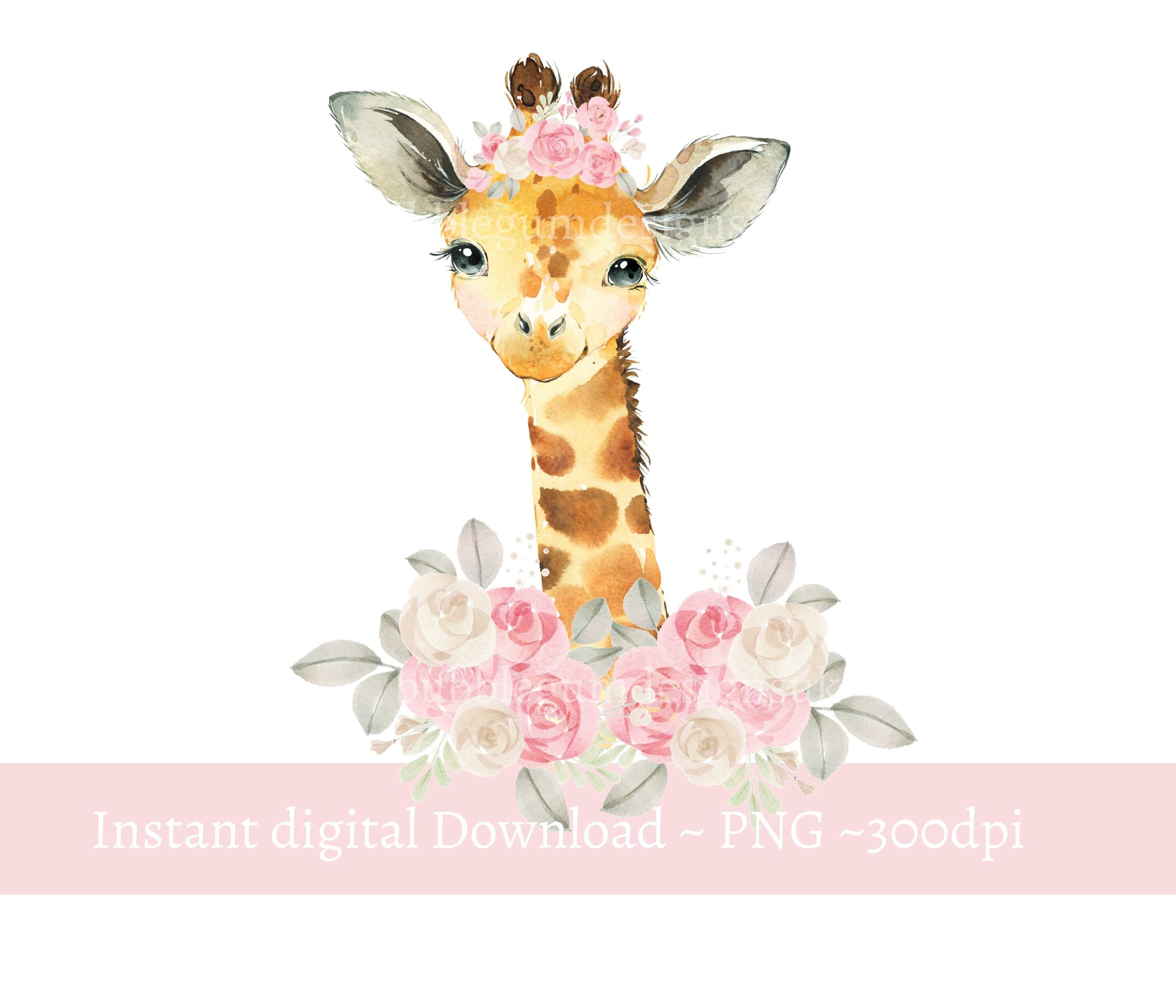 Pink Floral Baby Giraffe PNG Watercolor Giraffe Sublimation Etsy