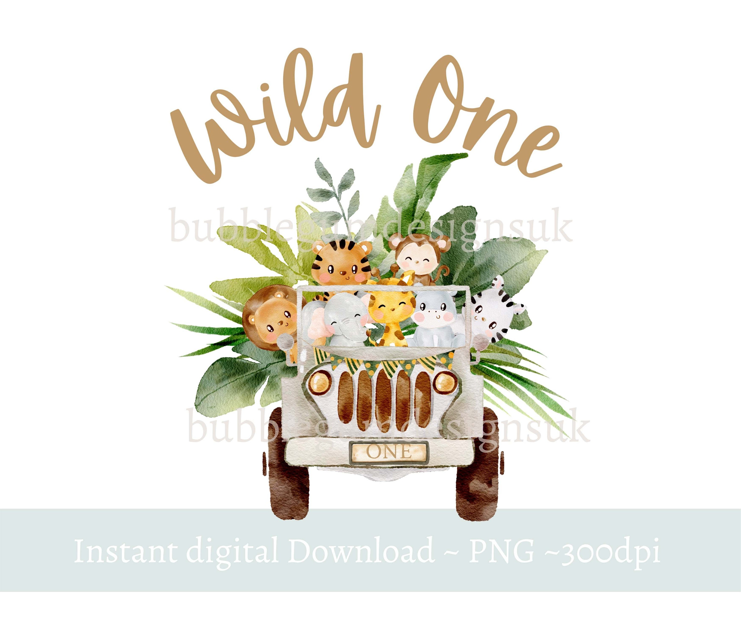 Wild One Baby Safari Animals Truck PNG Watercolor Baby - Etsy Finland