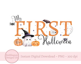 My First Halloween PNG, Halloween Clipart Sublimation Design, 1st Halloween Baby T-Shirt, Halloween Treat Bag, Instant Digital Download
