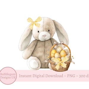 Lemon Yellow Easter Lop Ear Bunny & Basket Sublimation Design, PNG, Easter Bunny, 1st Easter, Bunny Rabbit, Instant Digital Download