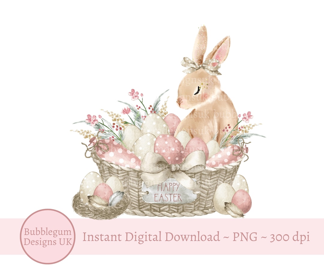 Super Cute Shabby Baby Bunny with Easter Basket Grass · Creative Fabrica