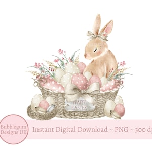 Happy Easter Bunny Basket PNG, Easter Clip Art, Easter Spring Decor PNG, First Easter Card Design, Sublimation, Instant Digital Download