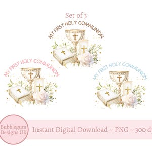 3er-Set Meine erste heilige Kommunion PNG, 1.Kommunion Sublimationsdesign, Kelch, Kerze, Bibel, christliches Design, sofortiger digitaler Download