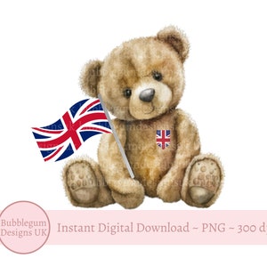 Ours en peluche patriotique Union Jack PNG, conception de sublimation d'ours en peluche, drapeau du Royaume-Uni et ours en peluche, ours de sports d'été, téléchargement immédiat
