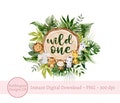 Wild One Baby Safari Animals PNG, 1st Birthday T Shirt Sublimation Design, First Birthday Card Design, 1st party,  Instant Digital Download